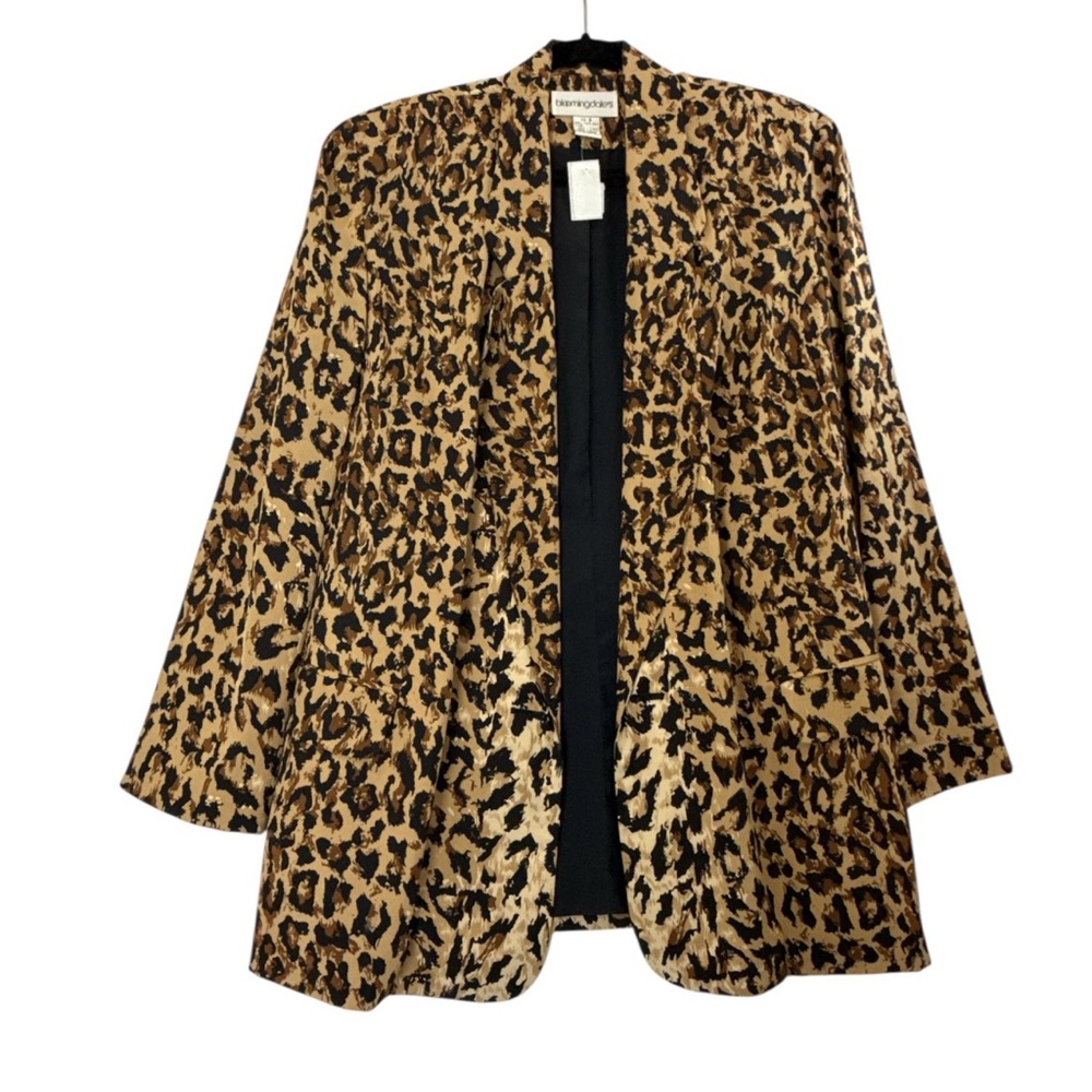 Bloomingdale’s 100% Silk Leopard Print Open Front Blazer Jacket Women’s Size 8 - Picture 3 of 6